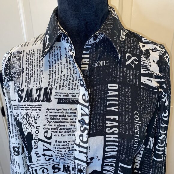 LIVE 4 TRUTH Fashion Newspaper Print Sheer Tunic Top Small City Artsy Journalism - Picture 5 of 15